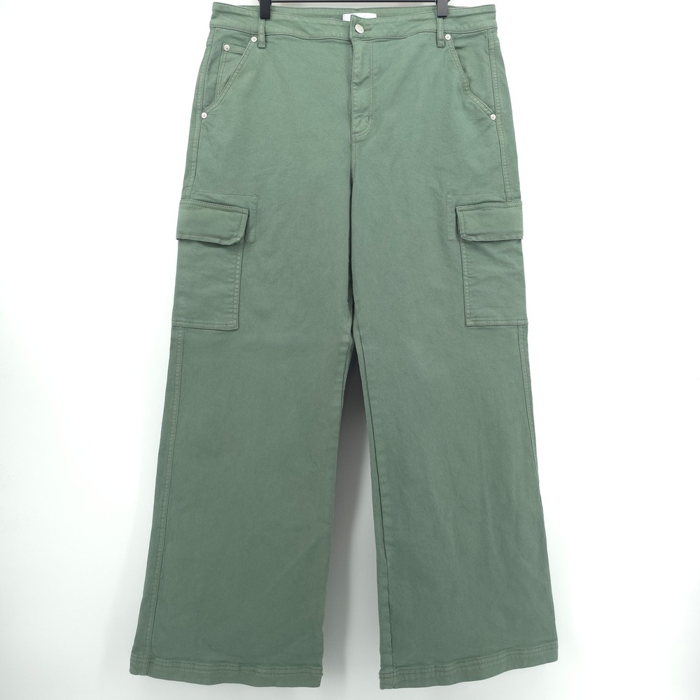 LOFT The Wide Leg Women Cargo Pants 14/32 Sage Green Utility Pocket Casual